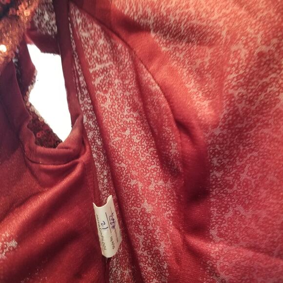 Red Sequin Maxi Long Dress Custom Made Low Back Cap Sleeves Women Juniors Size 7 - Picture 11 of 16